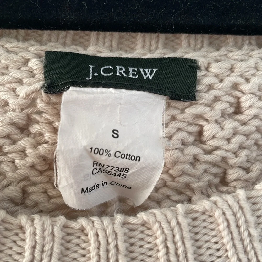 J. Crew Women’s Cable Knit Fisherman Sweater Cream Beige 100% Cotton Classic S‎